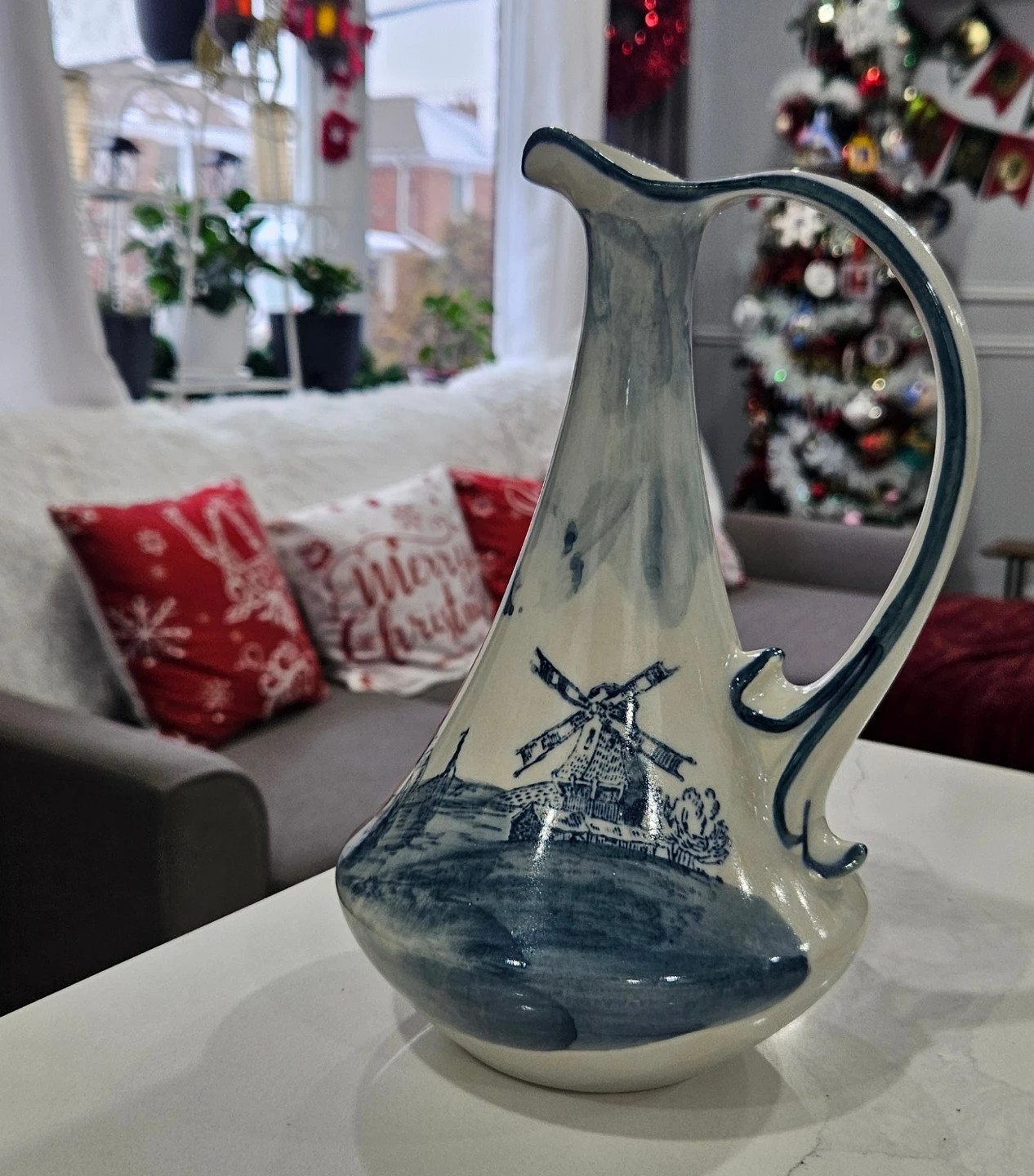 Vintage Delft Blue Ceramic Pitcher with Windmill Design - photo 2