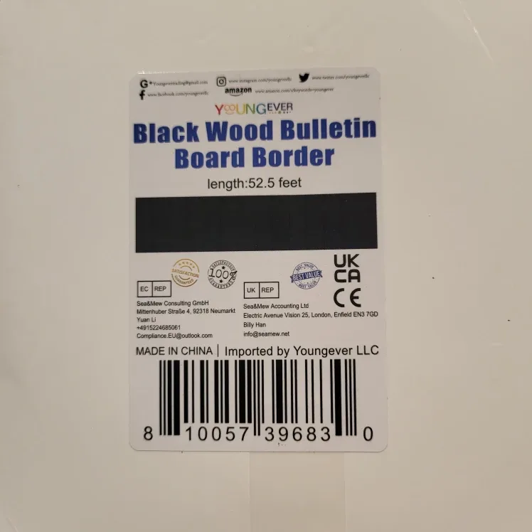 Youngever Black Wood Bulletin Board Border 52.5 feet