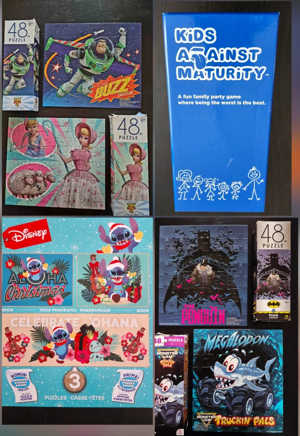 Puzzles & games! Stitch, Toy Story, Monster Jam