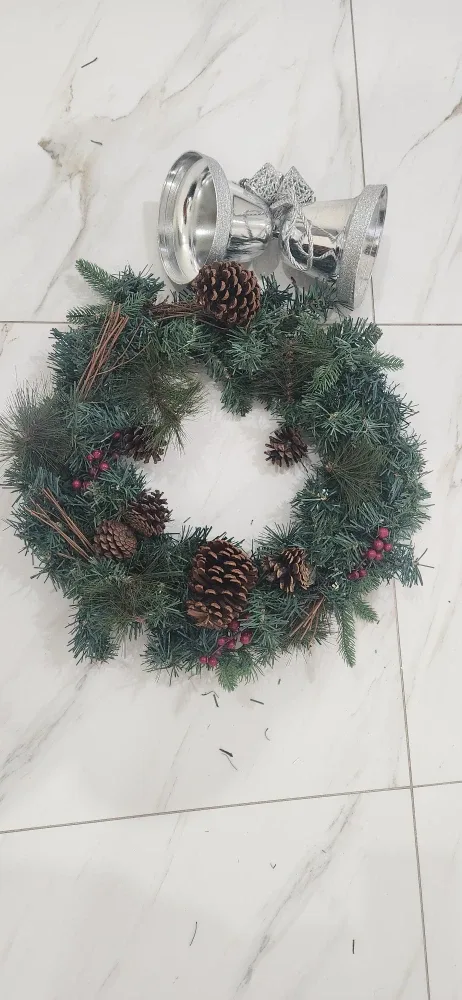 Christmas Wreath with Pine Cones & Silver Bells