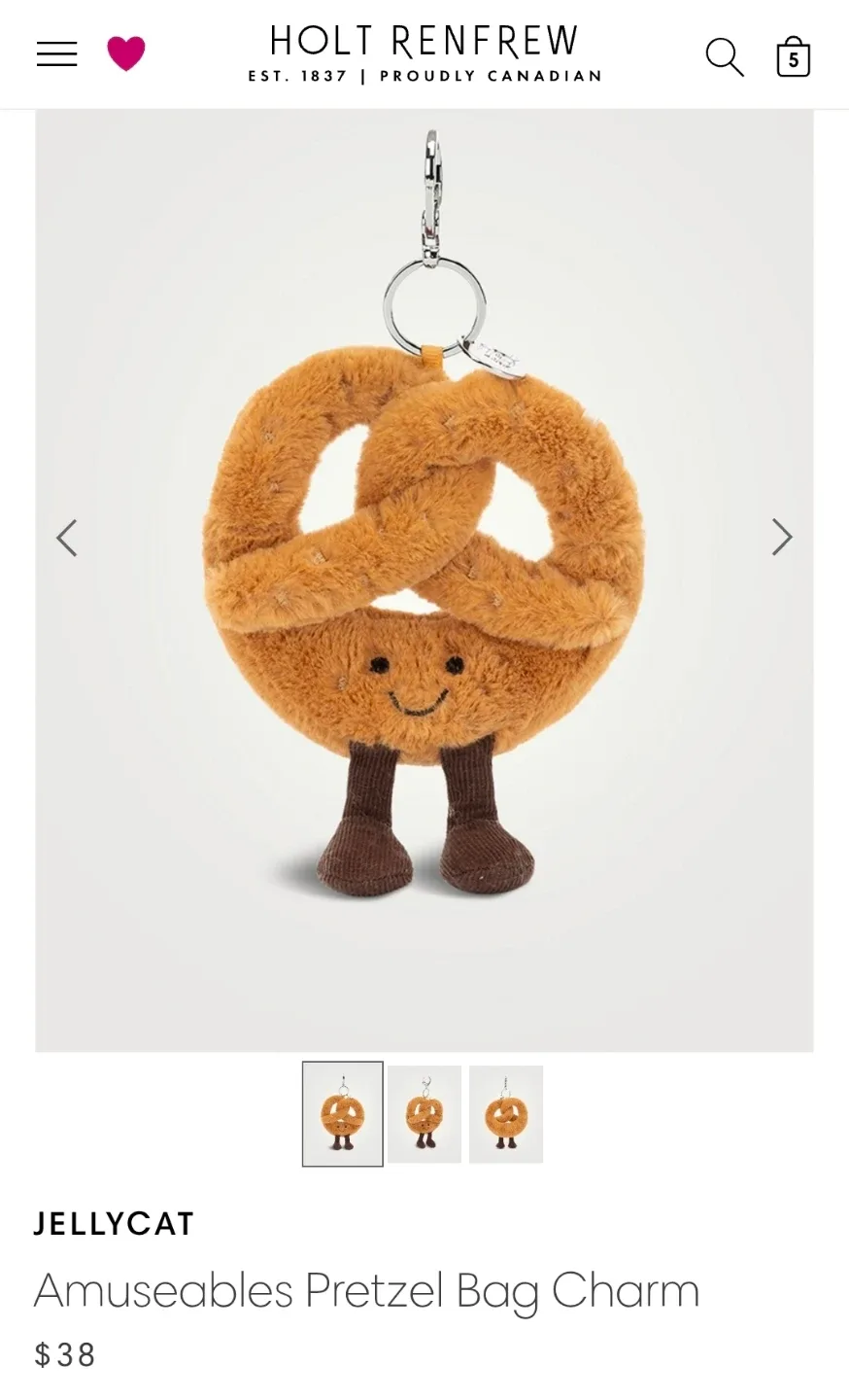 Jellycat Amuseables Pretzel Bag Charm - Brand New!