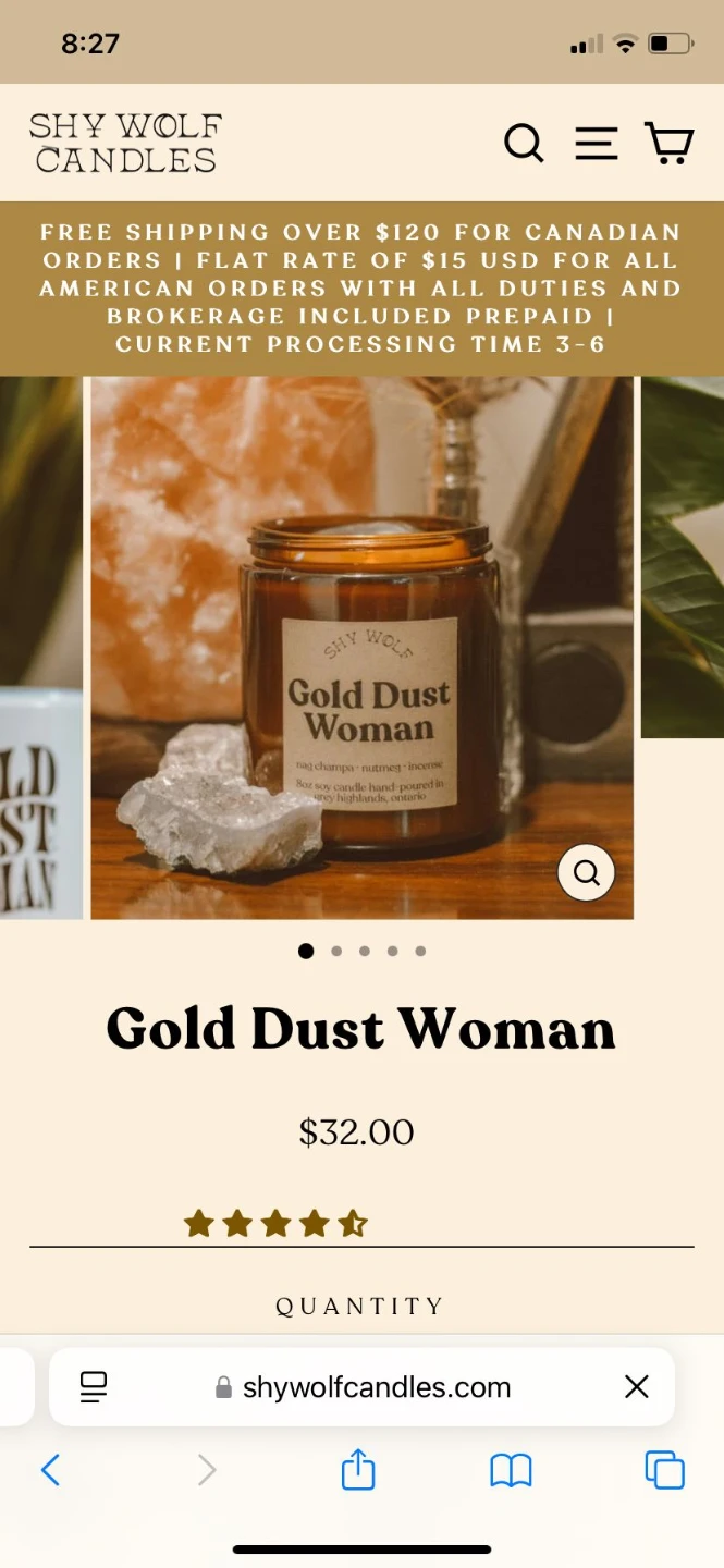 Shy Wolf Gold Dust Woman Candle - photo 3