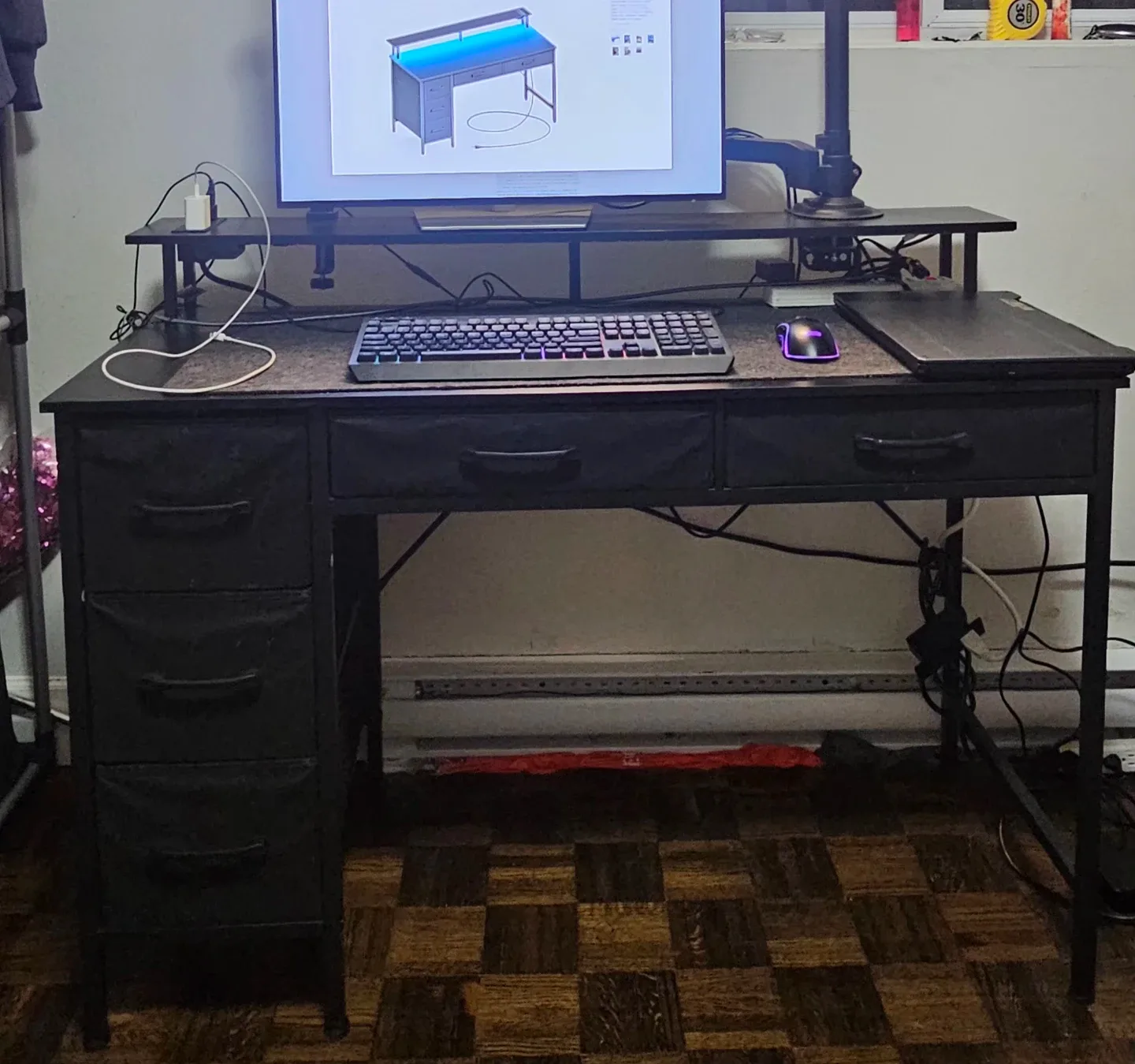 47" computer/office desk with Fabric Drawers, Power outlets, LED image indicator(3)