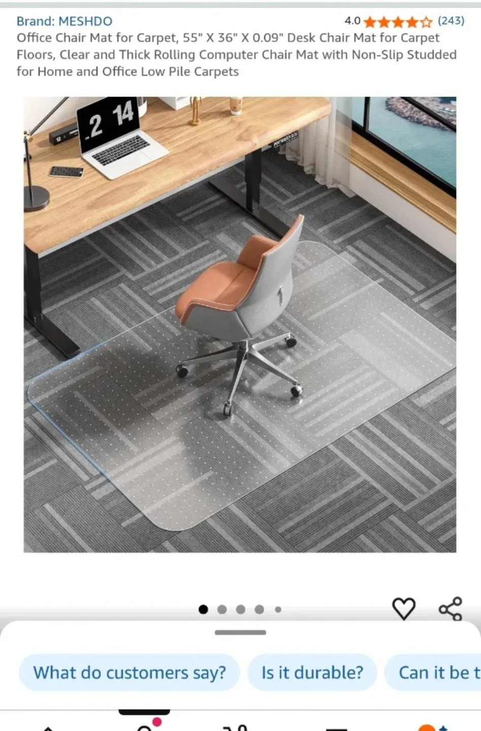 MESHDO Office Chair Mat 55" x 36"