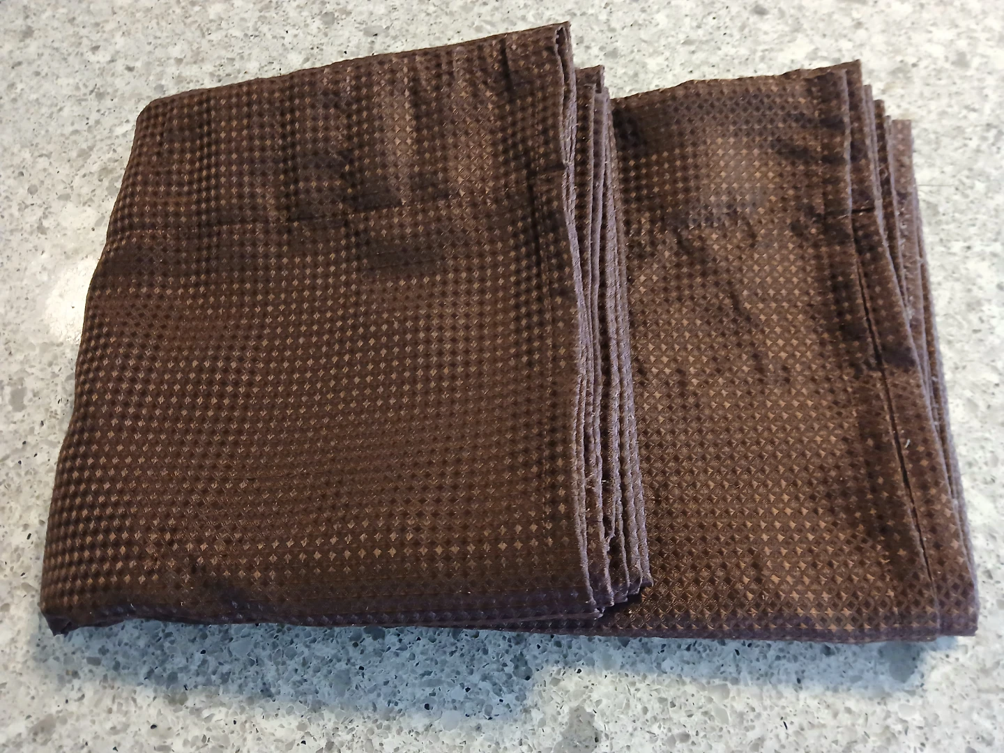 2 Brown Waffle Weave Curtain Panels. Firm price.