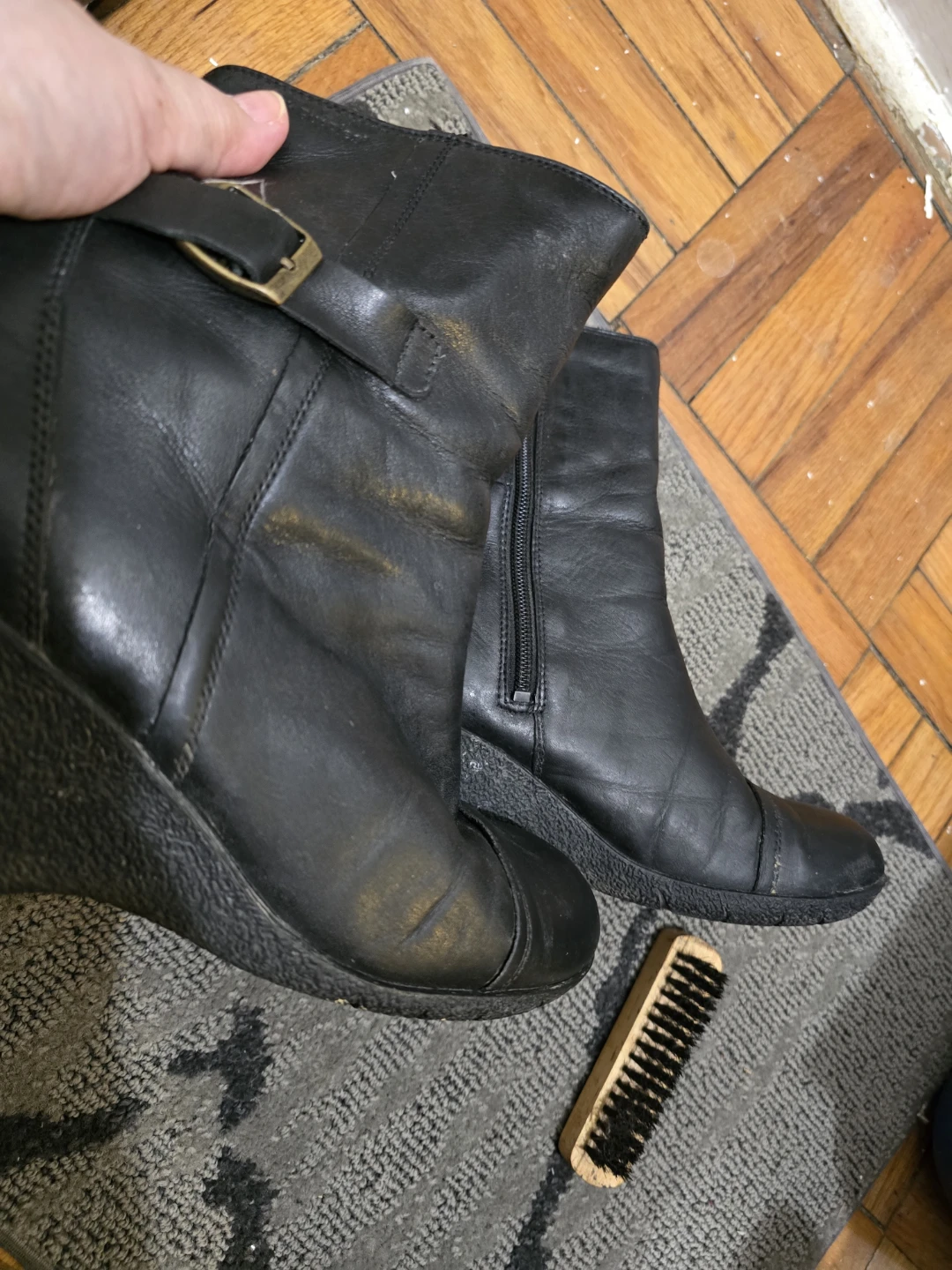 Hush Puppies Black Leather Warm Waterproof Wedge Boots - photo 5