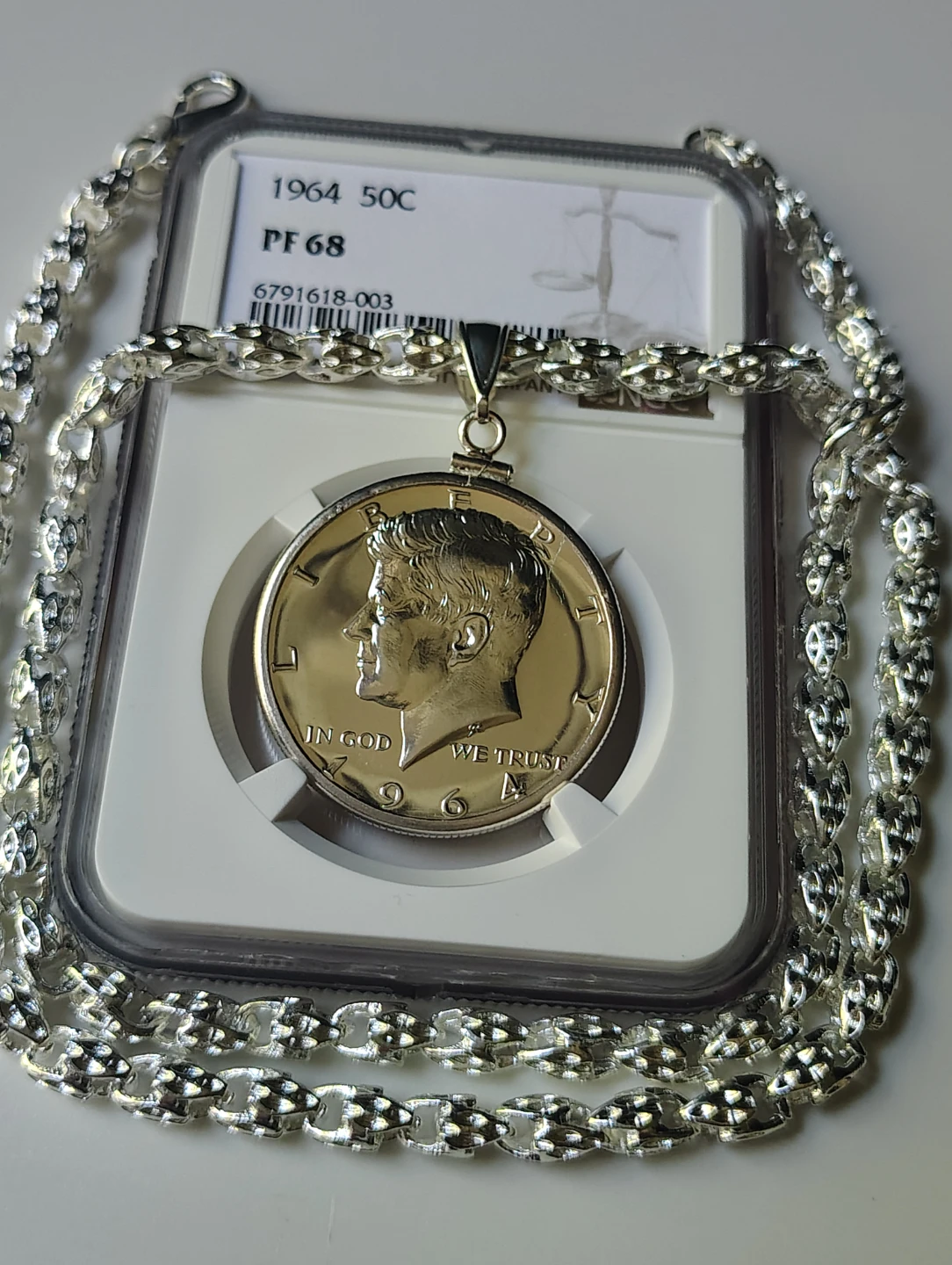 1964 Kennedy Half Dollar Coin Pendant with Chain - photo 5