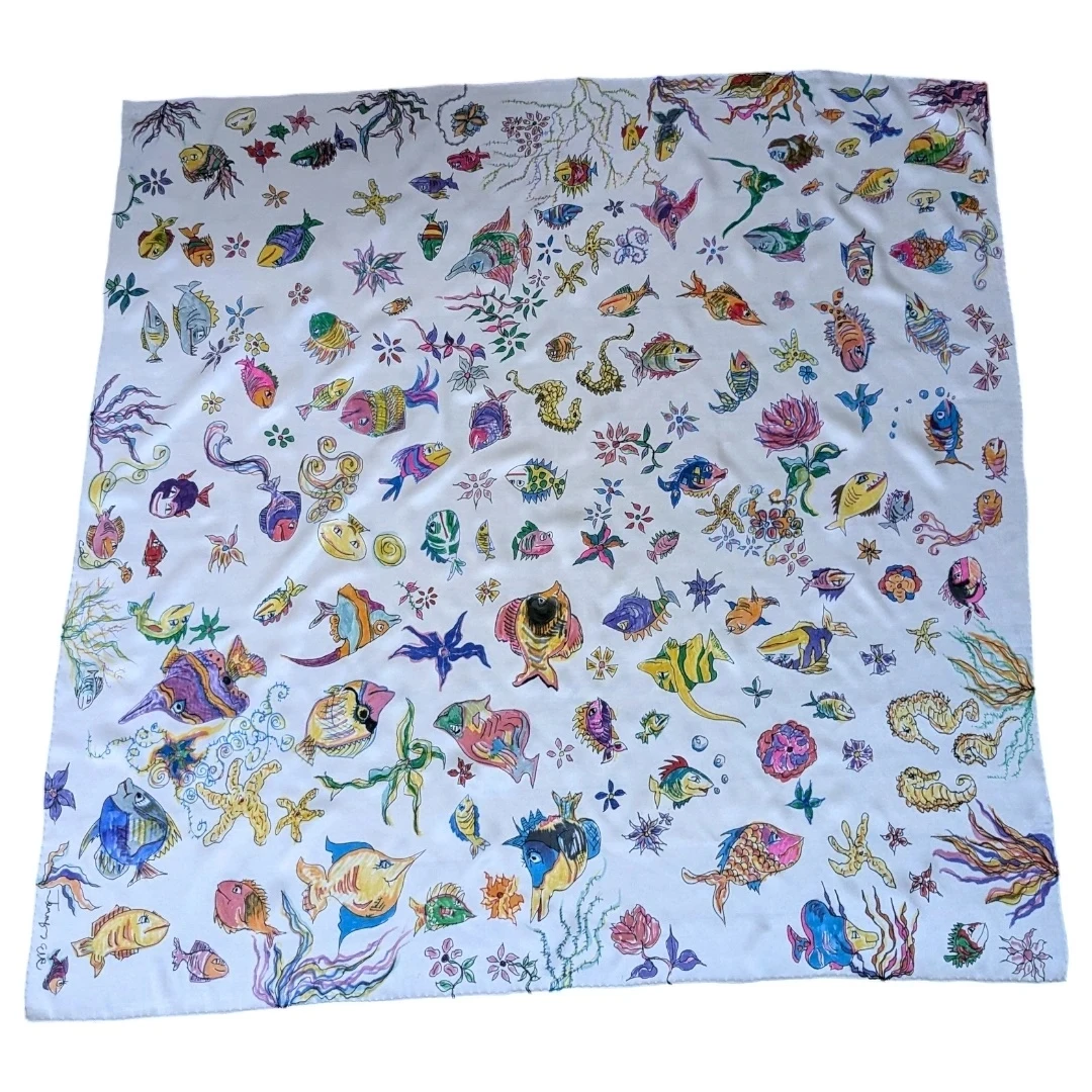 Hand painted signed silk scarf tropical fish one of a kind! - photo 3