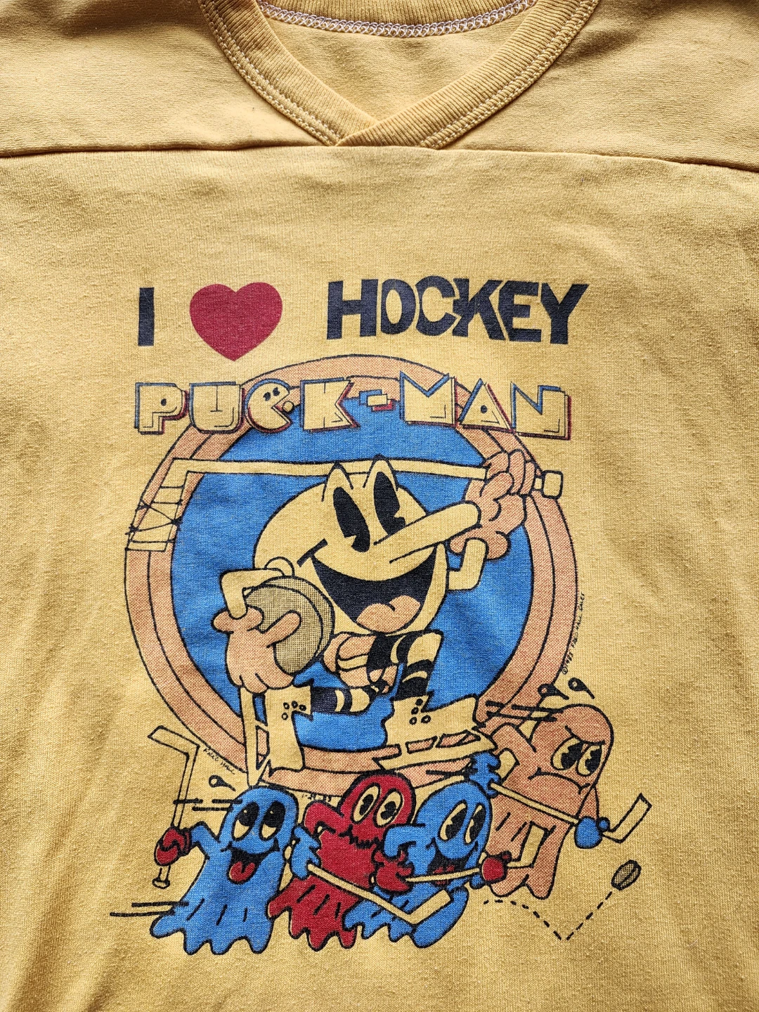 Vintage I Love Hockey Puck-Man T-Shirt