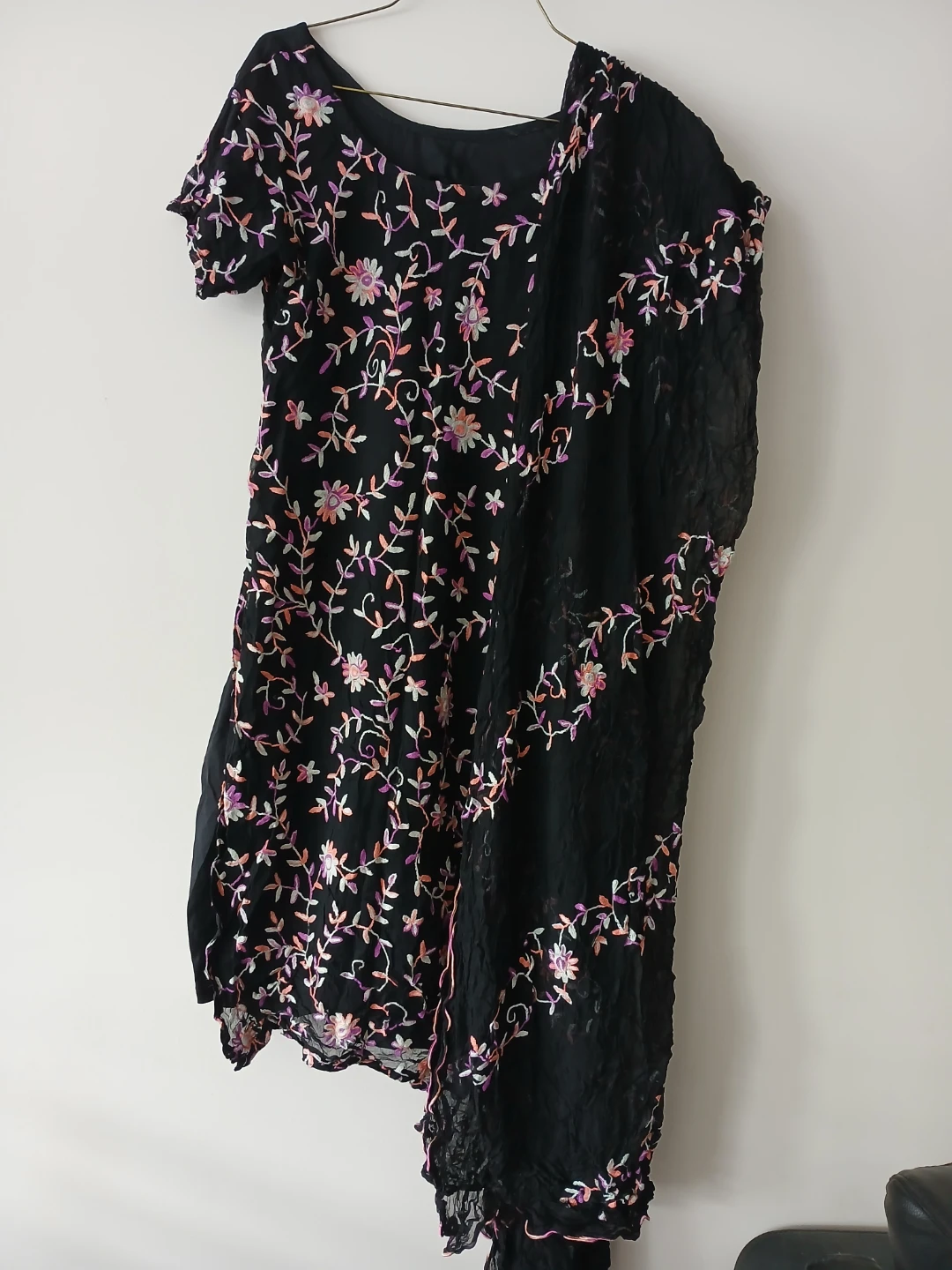 Floral Embroidered Black Dress