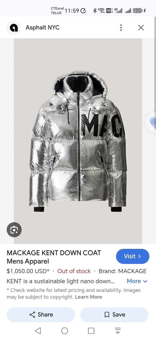 Mackage Kent ZM Metallic Silver Jacket Men Size 44 XL