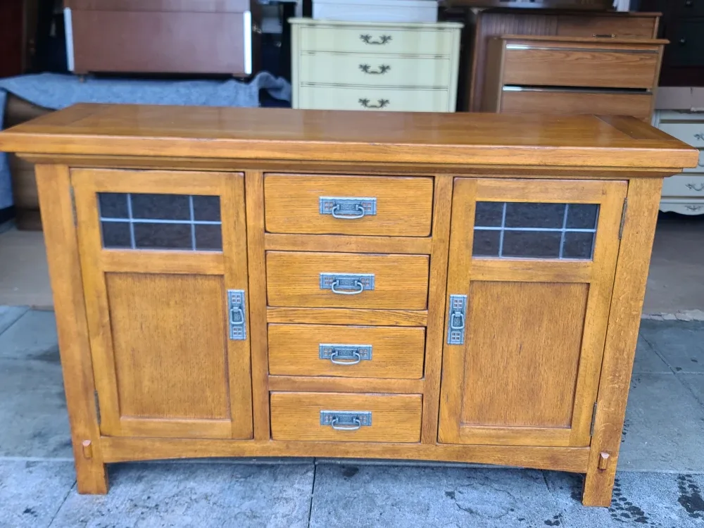 Wooden Cabinet with Drawers & Glass Doors