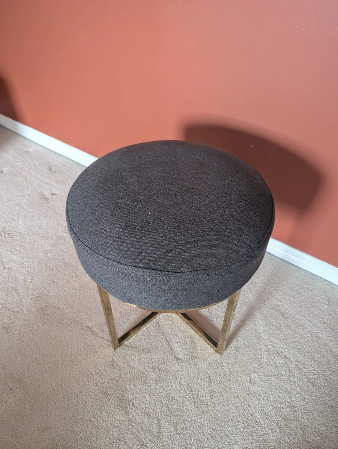 Grey Round Ottoman Stool with Gold Legs - photo 2