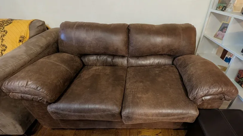 Brown Faux-Leather Loveseat