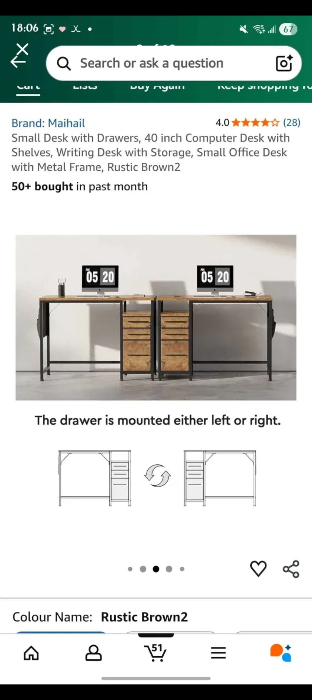 Maihail 40-inch Computer Desk with Drawers - Rustic Brown image indicator(3)