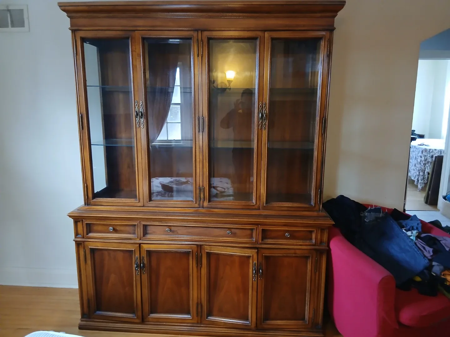 Wooden China Cabinet with Glass Shelves