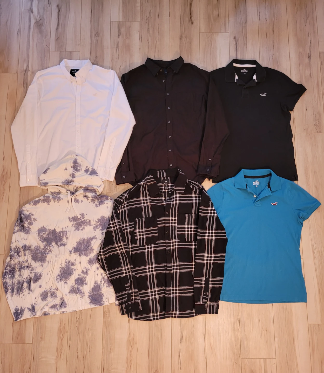 6 Men's Large Shirts: Hollister, H&M, American Eagle
