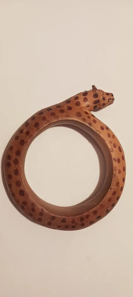 Hand Carved Wooden Leopard Bangle Bracelet