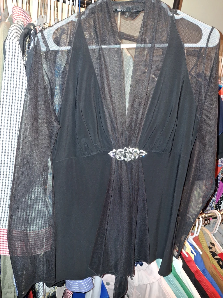 Black Dress with Sheer Sleeves - photo 2