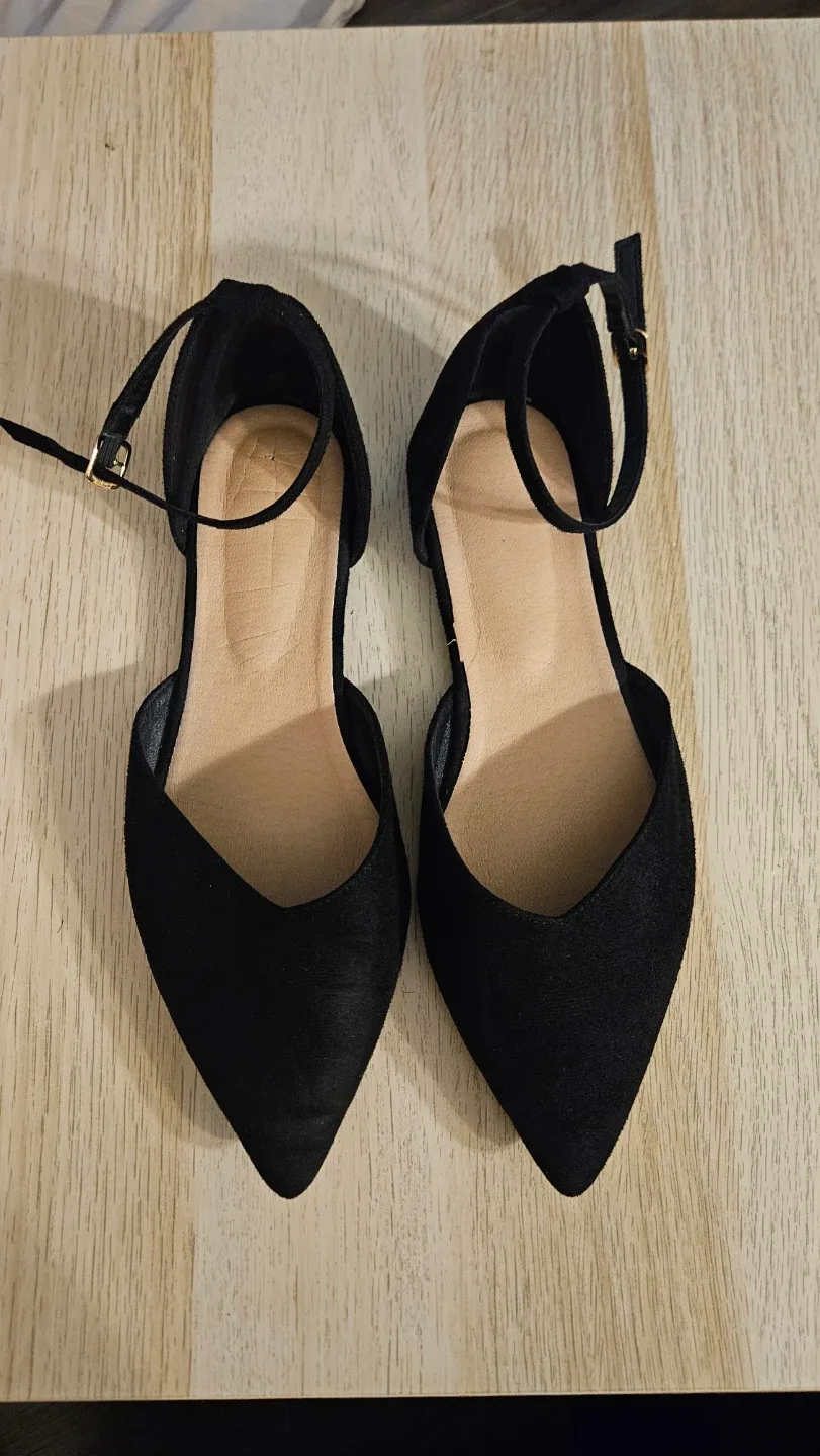Black Ankle Strap Flats - Size 42
