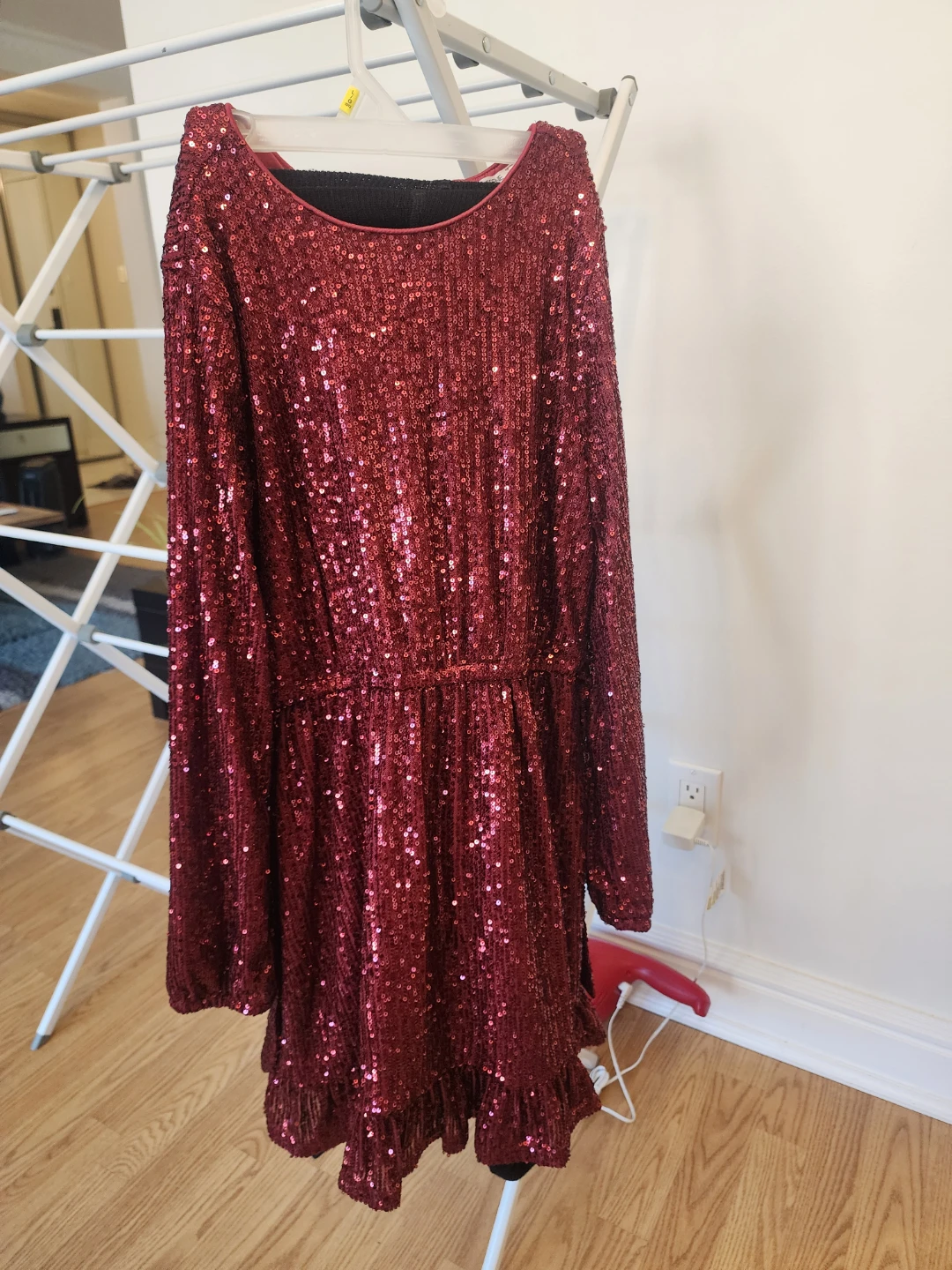 Burgundy Sequin Long Sleeve Dress