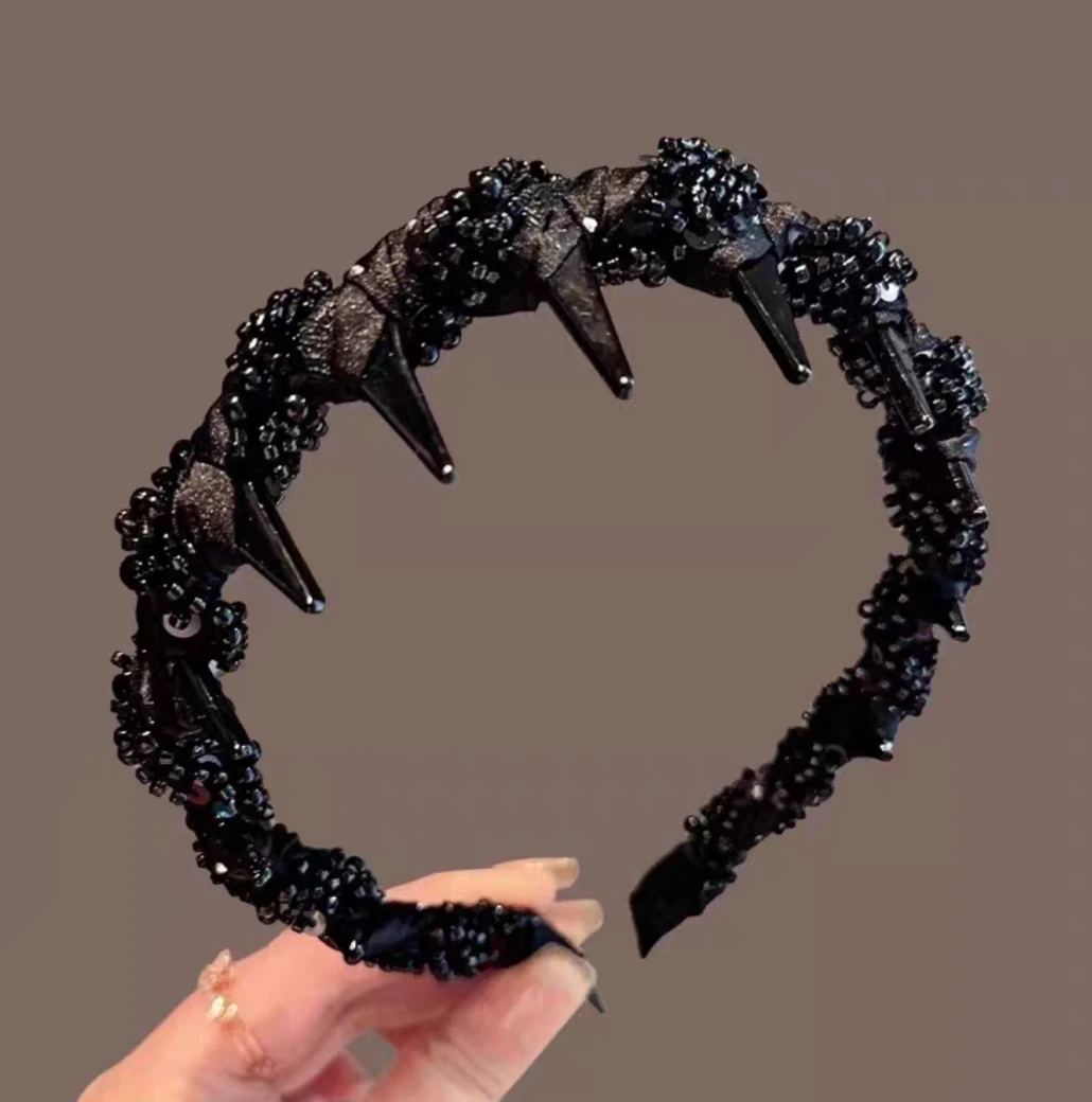 Black Beaded Spike Headband