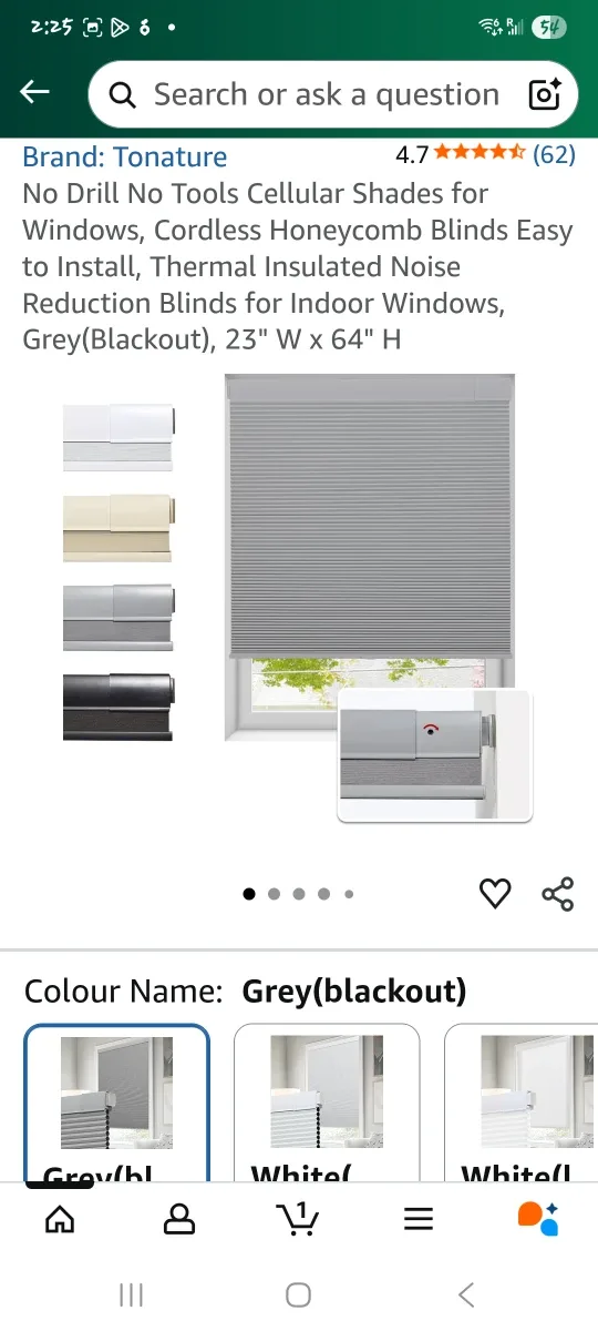 TONATURE Grey Blackout Cellular Shade - 23" x 64"