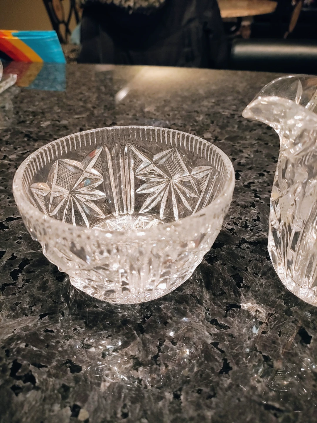 VTG Cut Glass Crystal Creamer & Sugar Bowl Set - photo 3