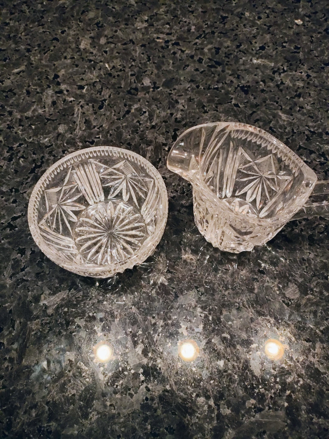VTG Cut Glass Crystal Creamer & Sugar Bowl Set - photo 4