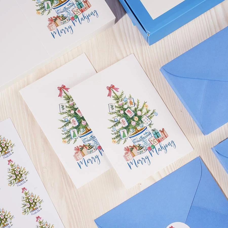 24 Merry Mahjong Greeting Cards Set