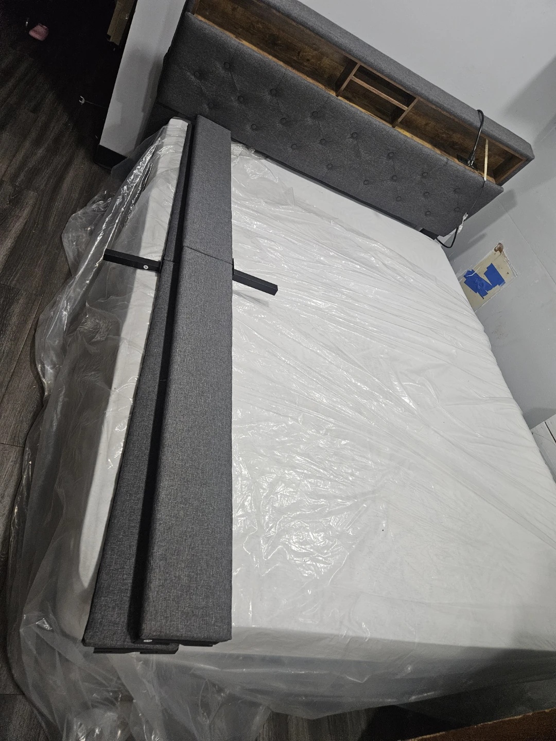 Gray Upholstered Bed Frame with Headboard