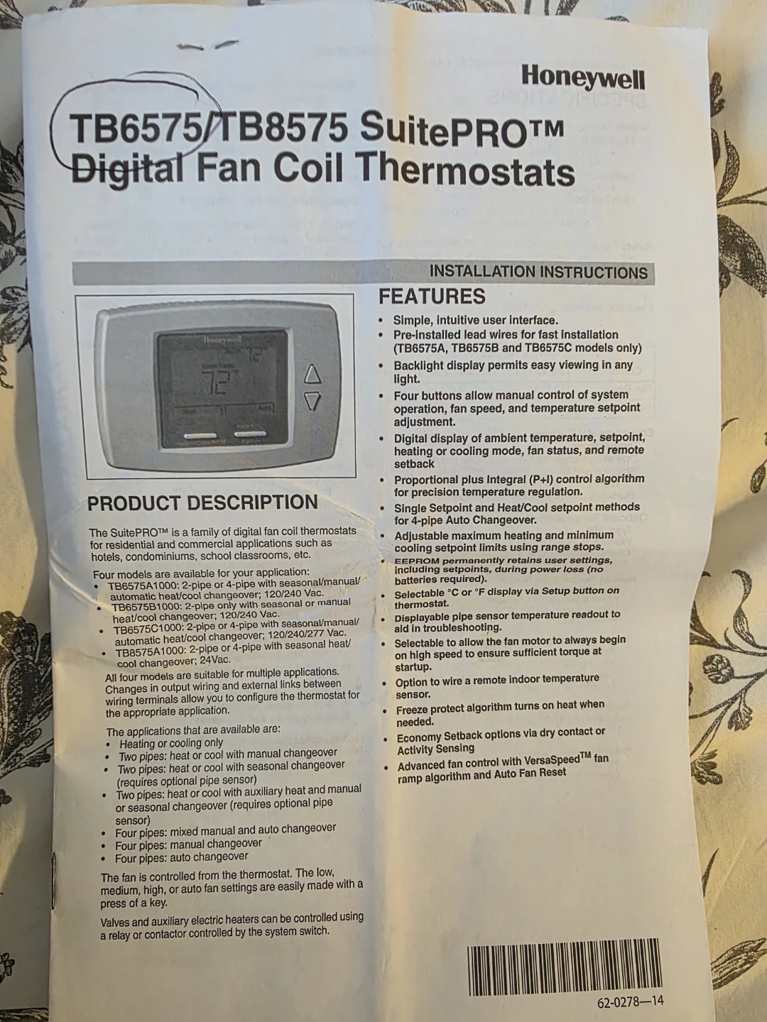Honeywell TB6575A1000 SuitePro Fan Coil Thermostat (2x Units) - photo 2