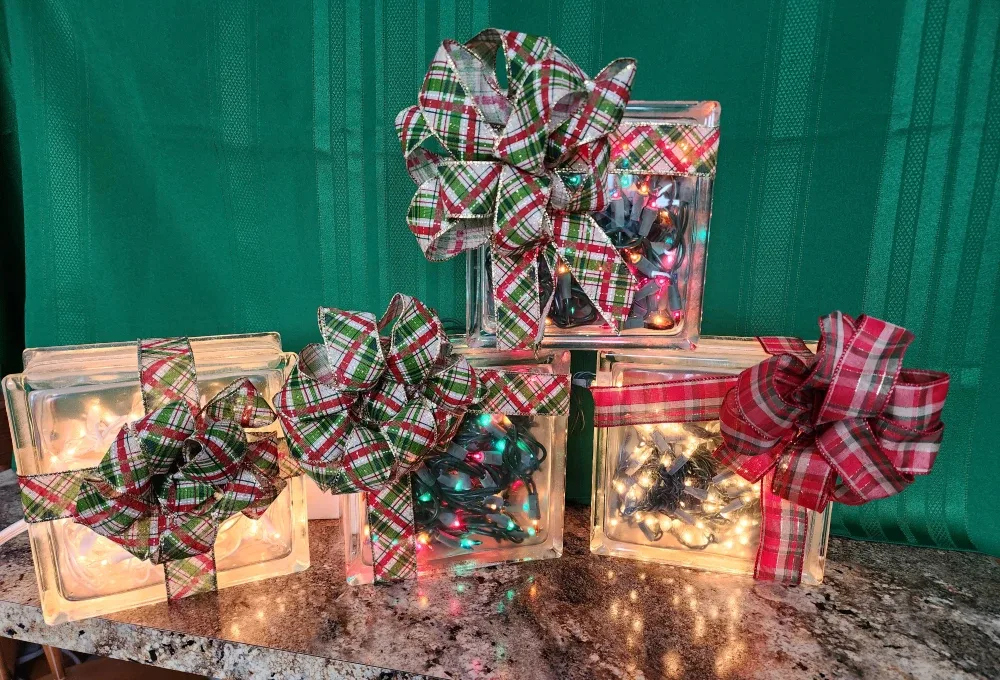 Decorative Glass Block with Lights & Ribbon cleanout