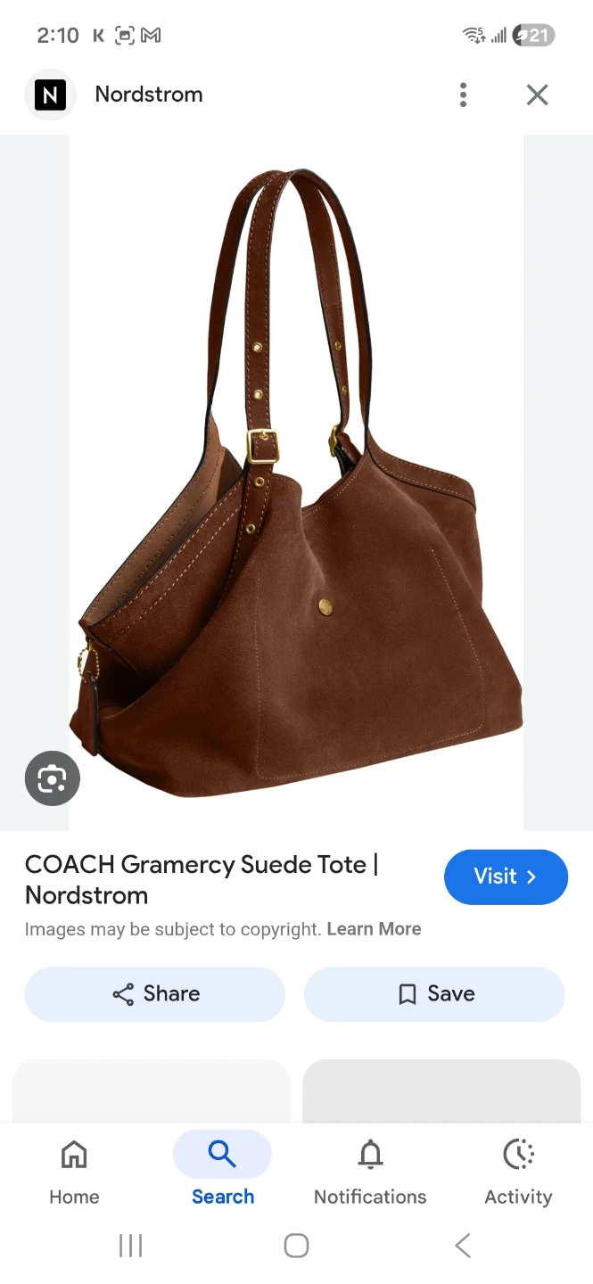 Coach Gramercy Suede Tote Bag - Brown suede