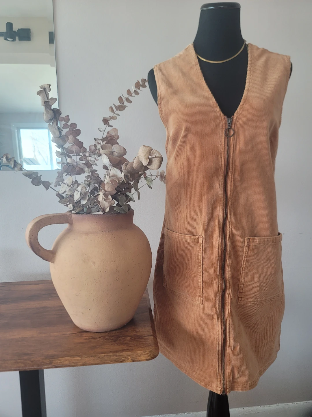 Billabong Women's Brown Corduroy Zipper Dress Shift Dress Sz M
