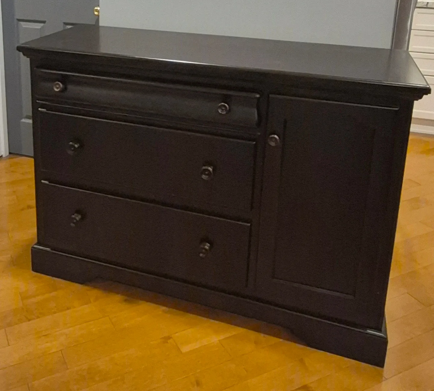 Brown Dresser with Drawers and Cabinet