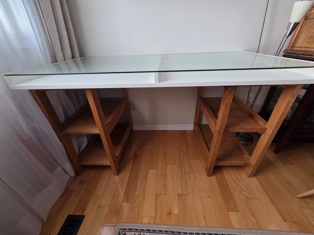 Glass Top Desk with Wooden Base - photo 2