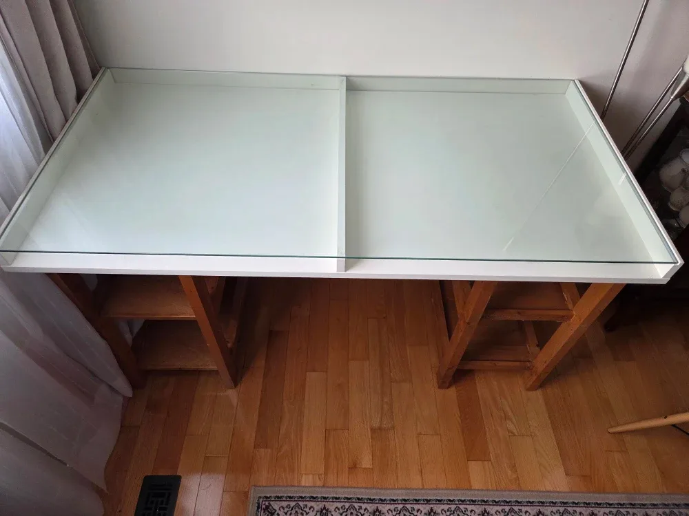 Glass Top Desk with Wooden Base image indicator(3)