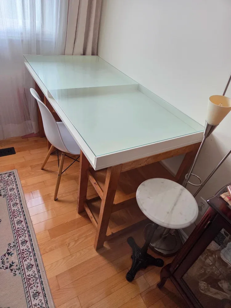 Glass Top Desk with Wooden Base image indicator(7)
