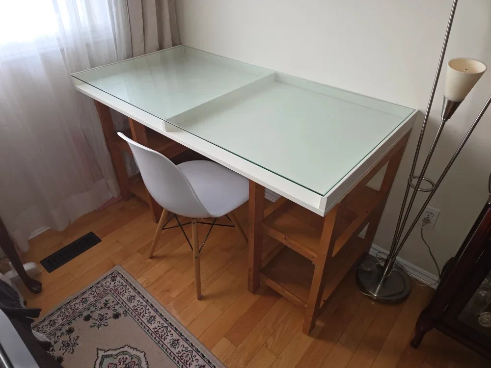 Glass Top Desk with Wooden Base image indicator(9)