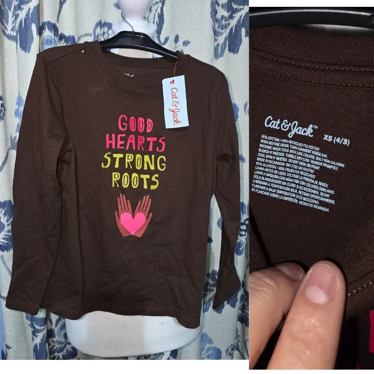 Cat & Jack XS (4/5) Brown Long Sleeve Shirt and 1 sweater girl