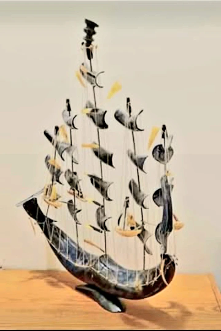 Unique Huge 27 * 22" Hand Carved Horn Sail Ship - photo 2