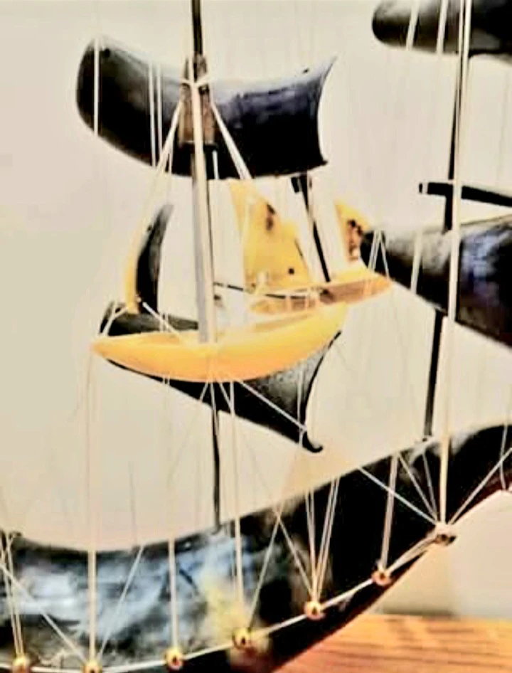 Unique Huge 27 * 22" Hand Carved Horn Sail Ship - photo 5