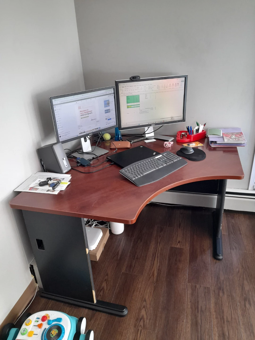 Corner Desk - Cherry Wood Finish