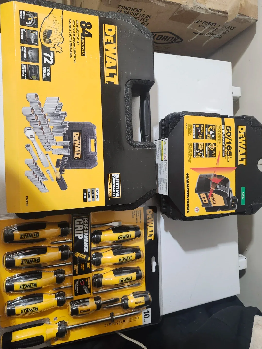 DeWalt Mechanics Tool Set, Screwdriver Set, and Laser Level