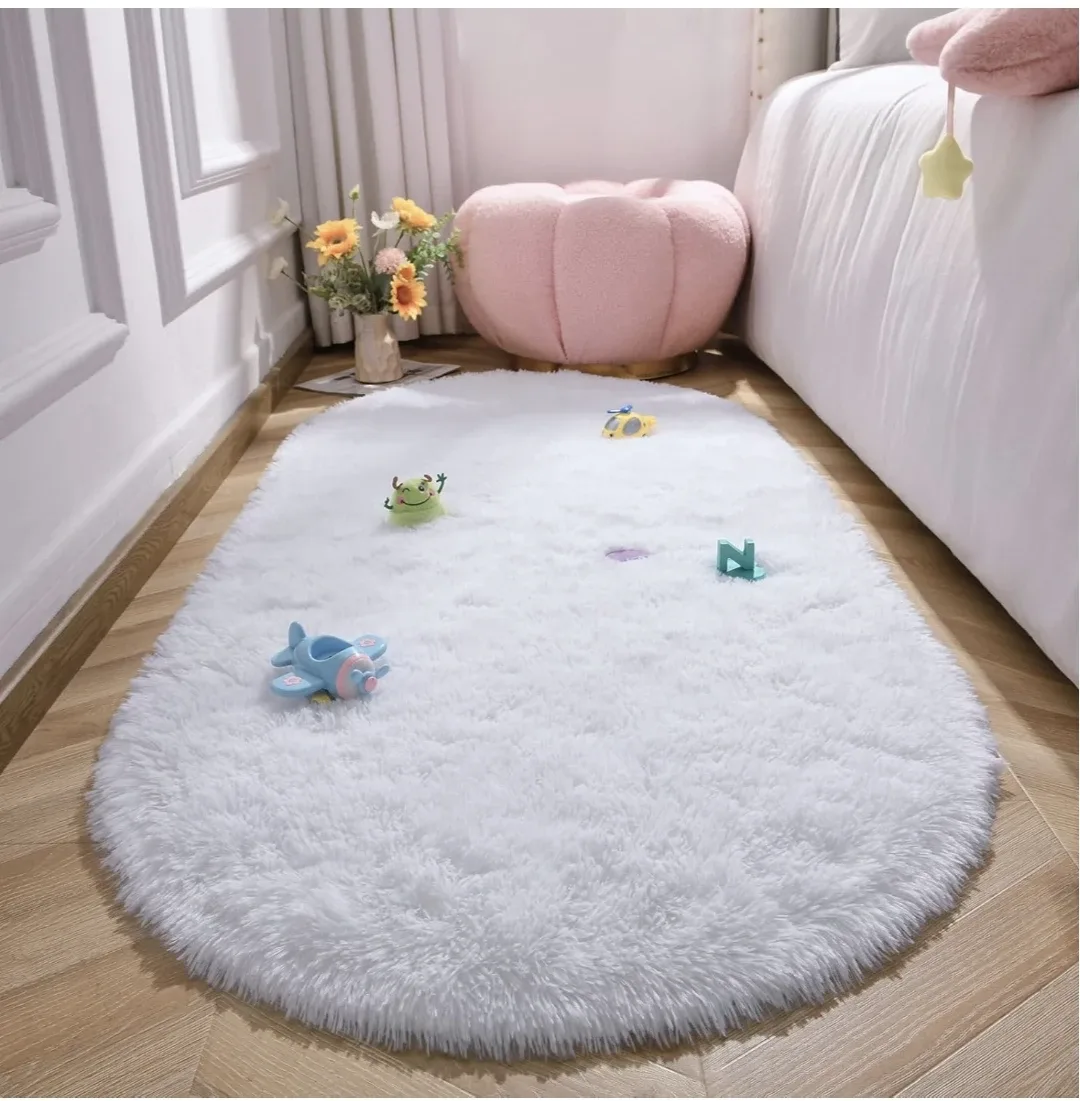 New White Fluffy Area Rug