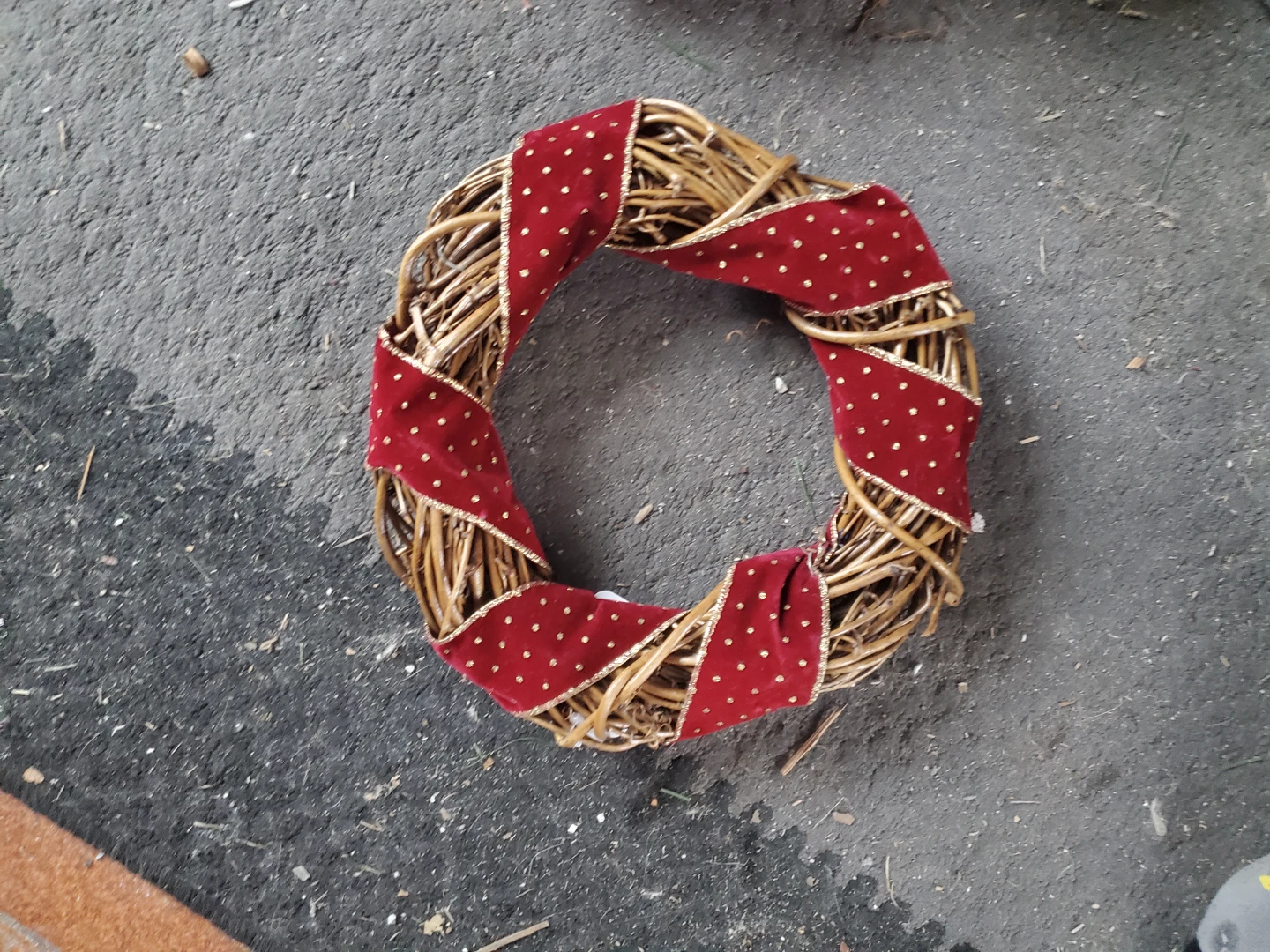 Wicker Wreath with Red Ribbon