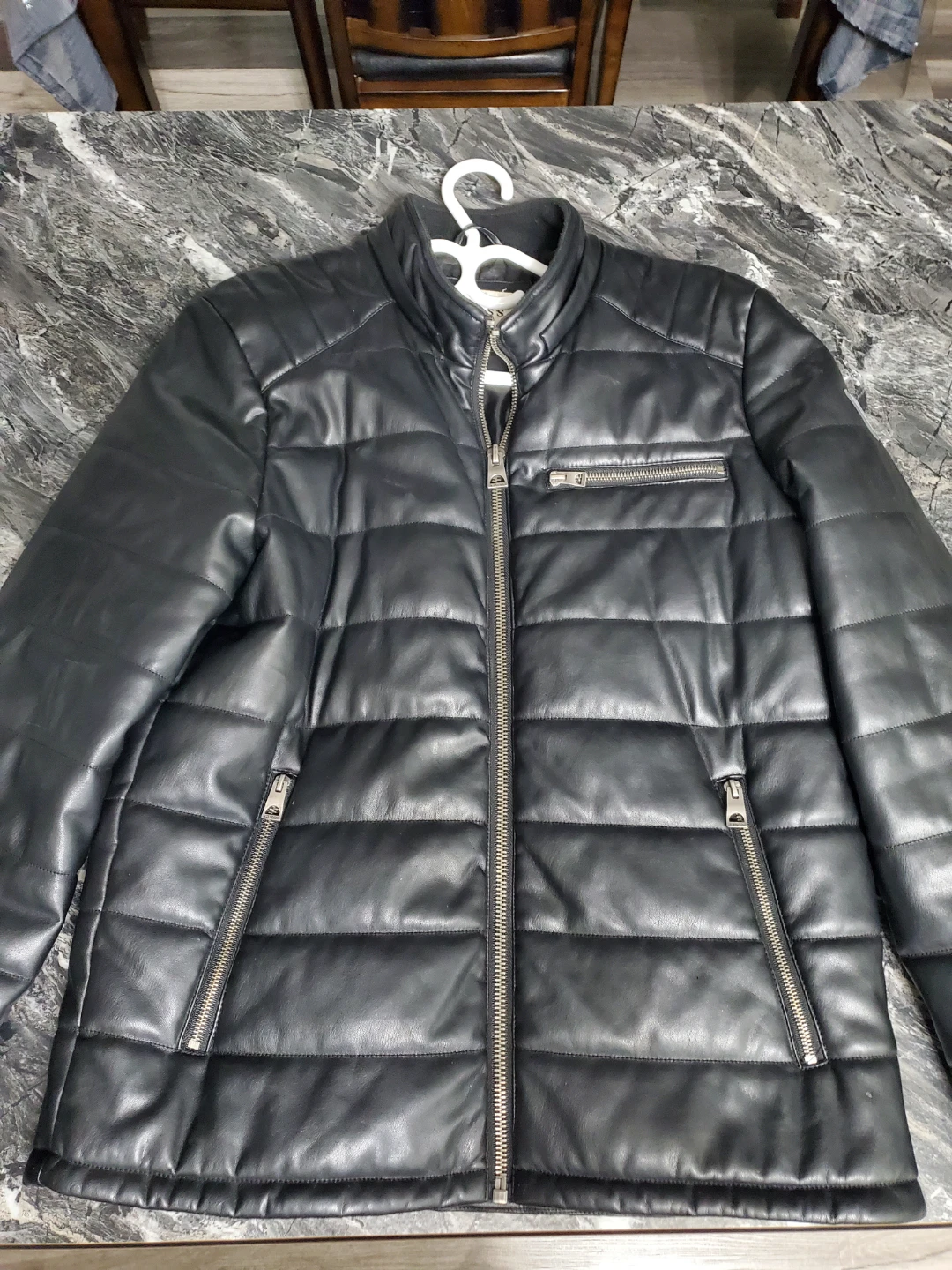 Guess Black Puffer Leather Jacket