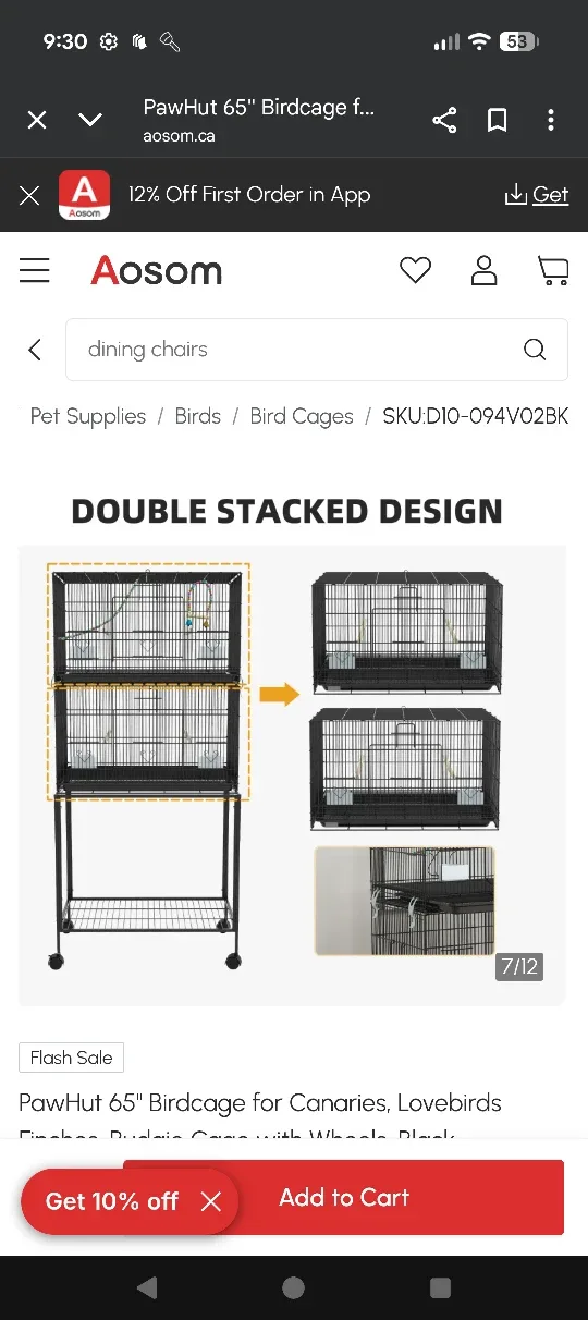 PawHut 65" Birdcage for Canaries, Lovebirds