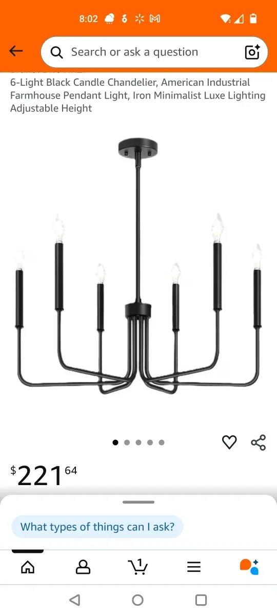 6-Light Black Candle Chandelier